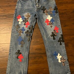 Men’s blue Jeans with Cross Patchwork